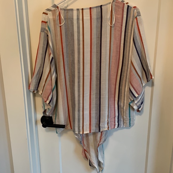 Multi Colored Stripe tie front summer top - Picture 5 of 8
